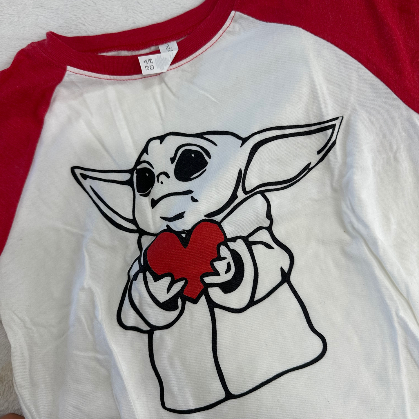 Red Raglan Baby Yoda Heart V Day