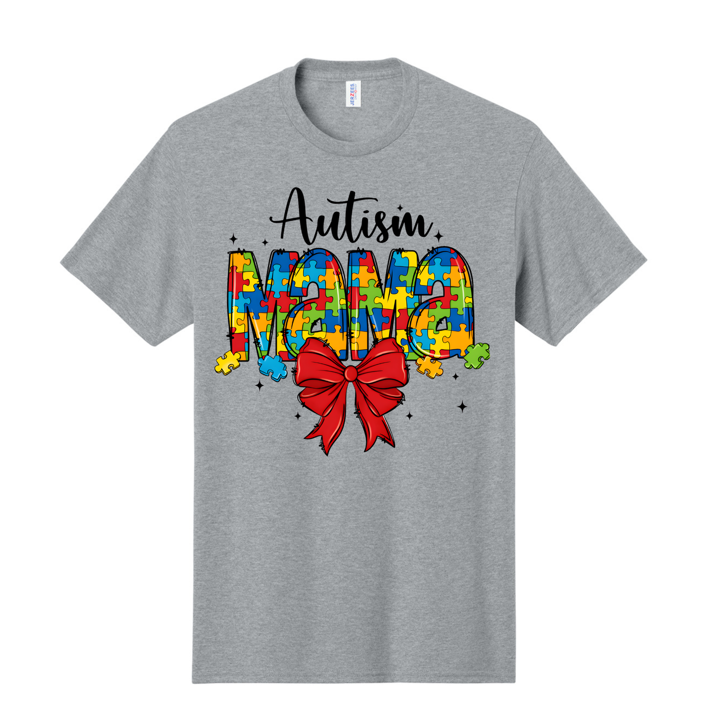 Autism Mama Puzzle Piece and Coquette Bow Tee