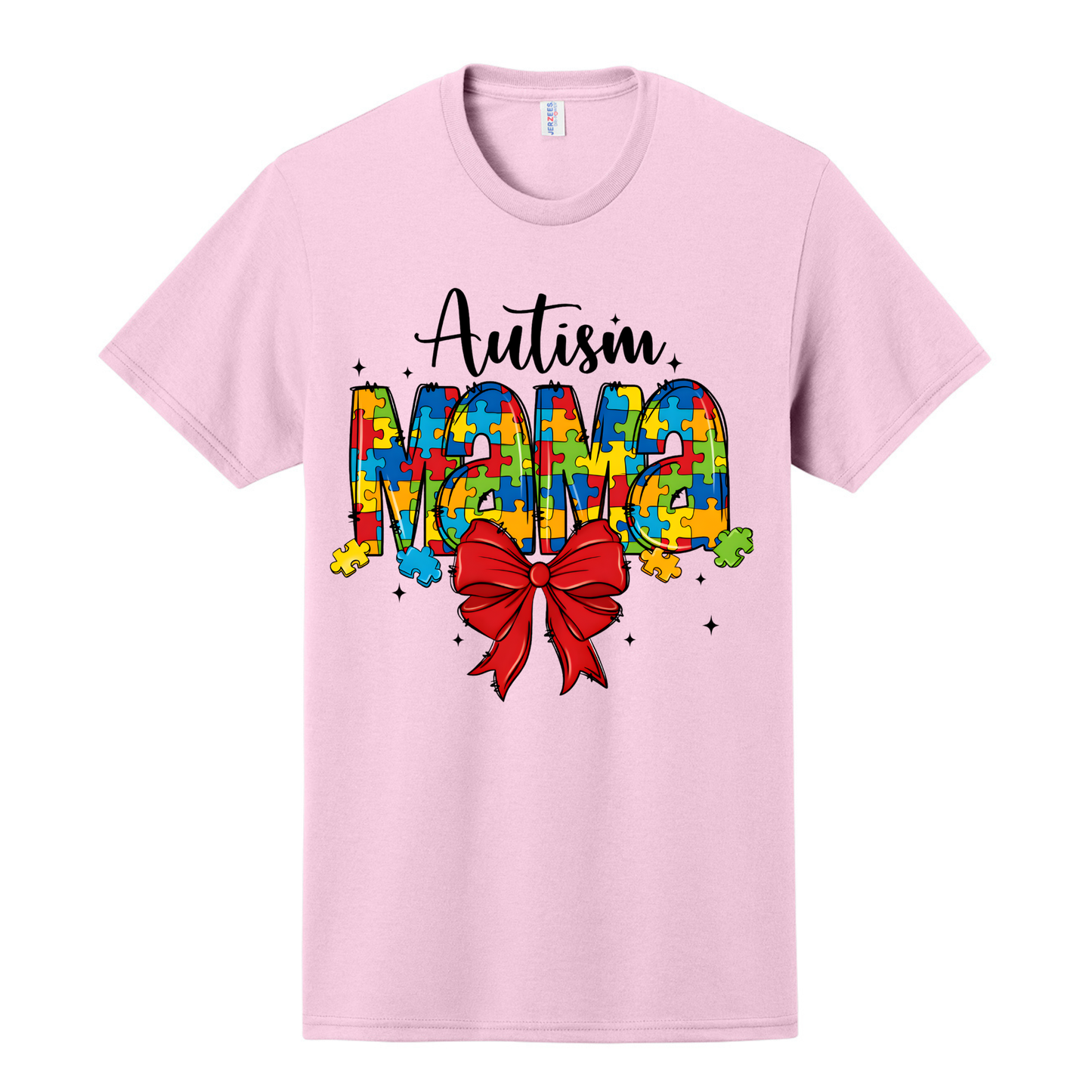 Autism Mama Puzzle Piece and Coquette Bow Tee