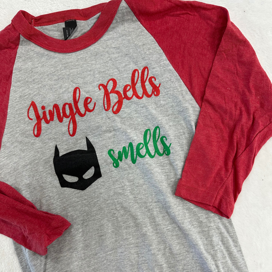 Red Raglan Jingle Bells Bat Man Smells