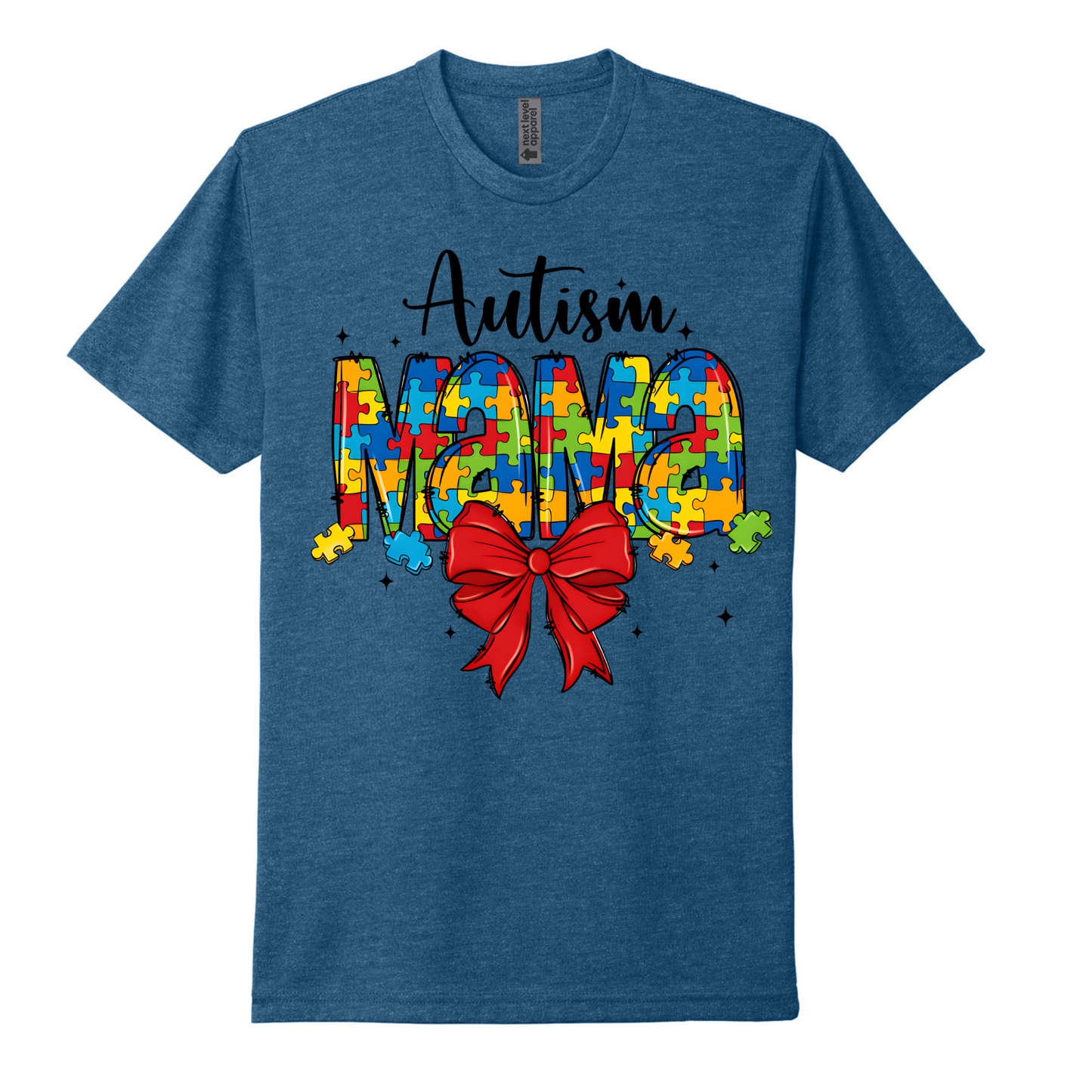 Autism Mama Puzzle Piece and Coquette Bow Tee