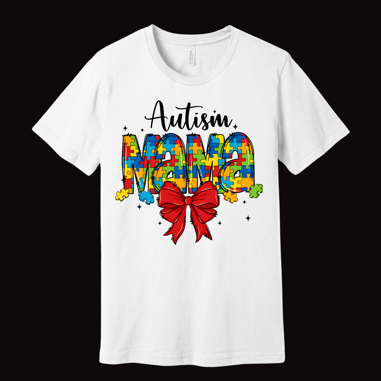 Autism Mama Puzzle Piece and Coquette Bow Tee