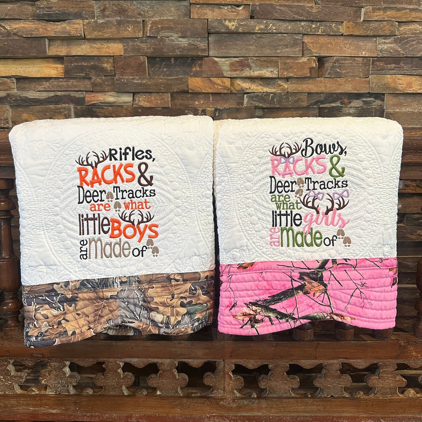 Camo Border Quilt - "Rifles, Racks & Tracks" Embroidery