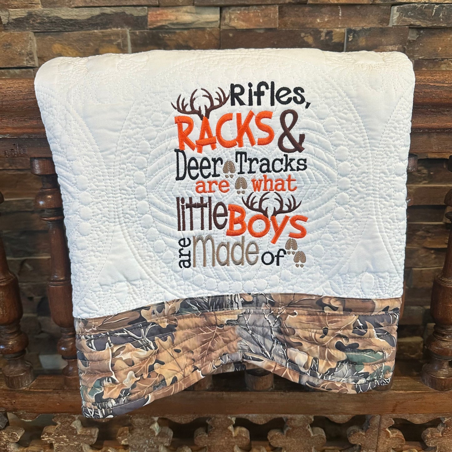 Camo Border Quilt - "Rifles, Racks & Tracks" Embroidery