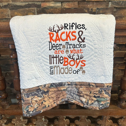 Camo Border Quilt - "Rifles, Racks & Tracks" Embroidery